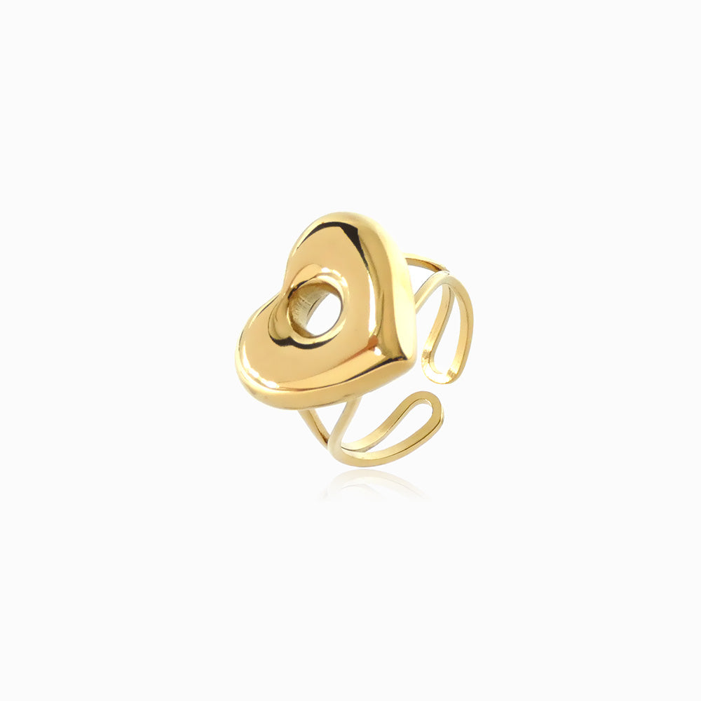 Anel Ajustável Coração JZ1414 - Aço Inox Dourado