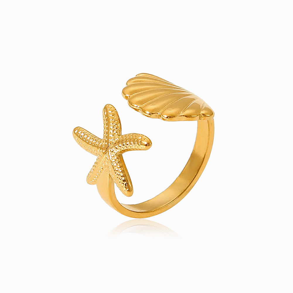 Anel Estrela do Mar JZ1245 - Aço Inox Dourado