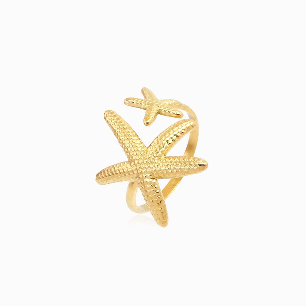 Anel Ajustável Estrela do Mar JZ1447 - Aço Inox Dourado