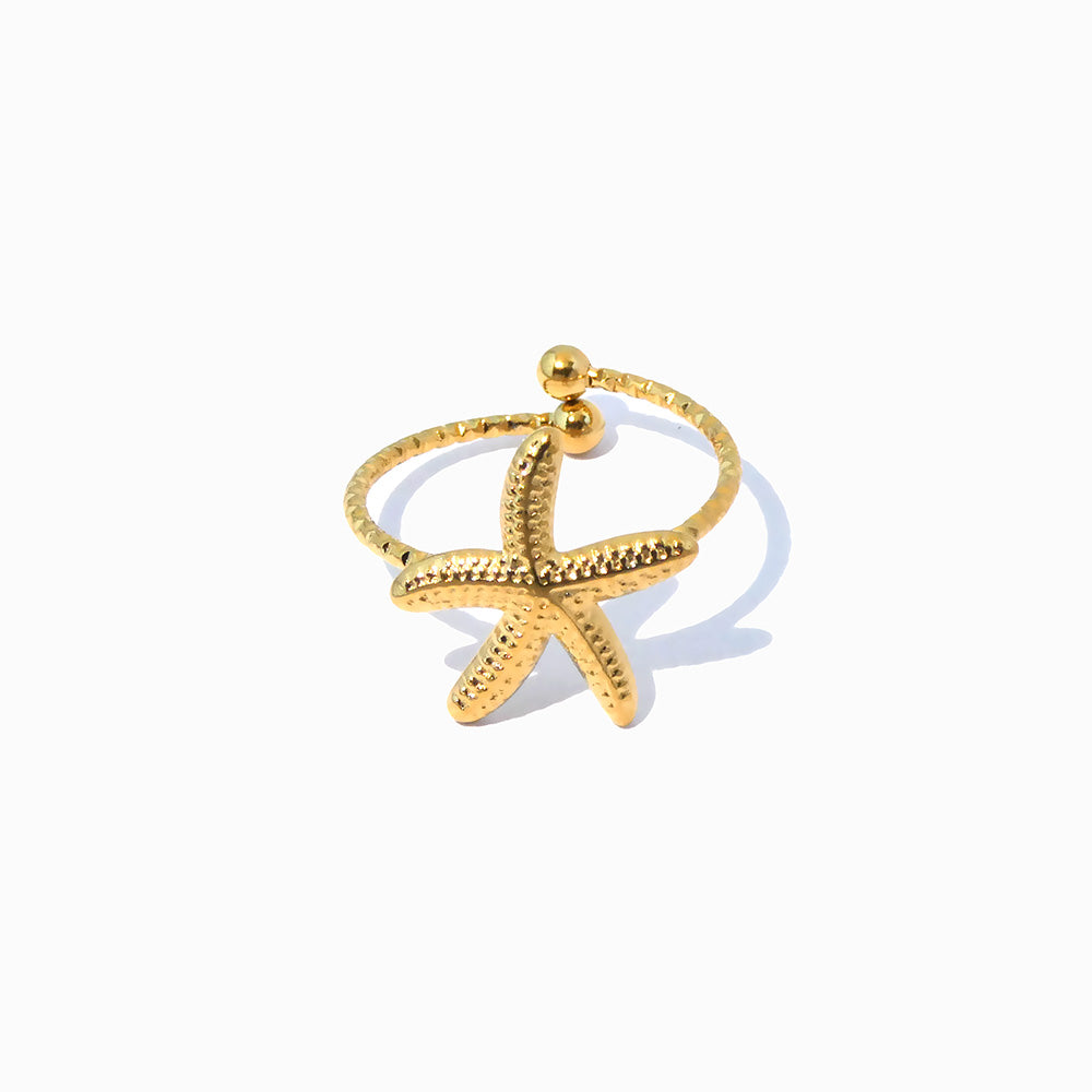 Anel Ajustável Estrela do Mar JZ1468 - Aço Inox Dourado