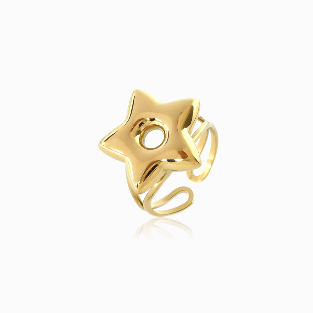 Anel Ajustável Estrela JZ1415 - Aço Inox Dourado
