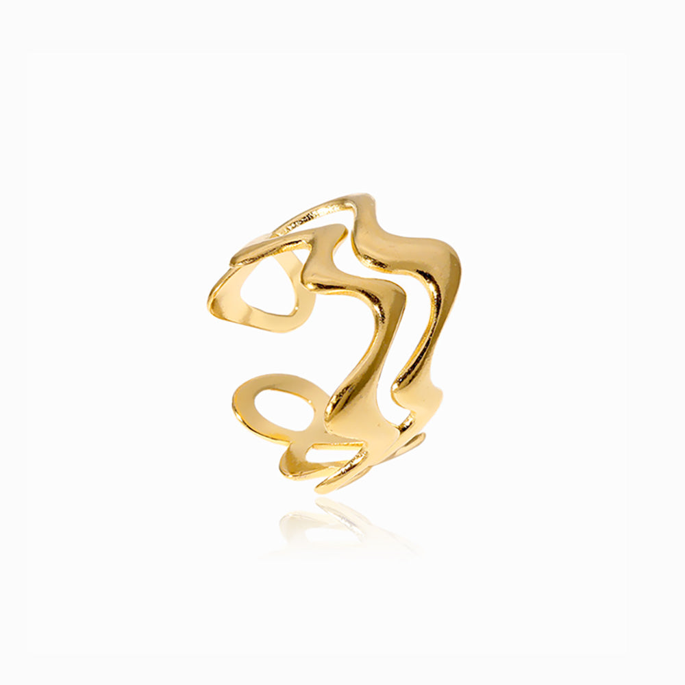 Anel Geométrico Ajustável JZ1366 - Aço Inox Dourado