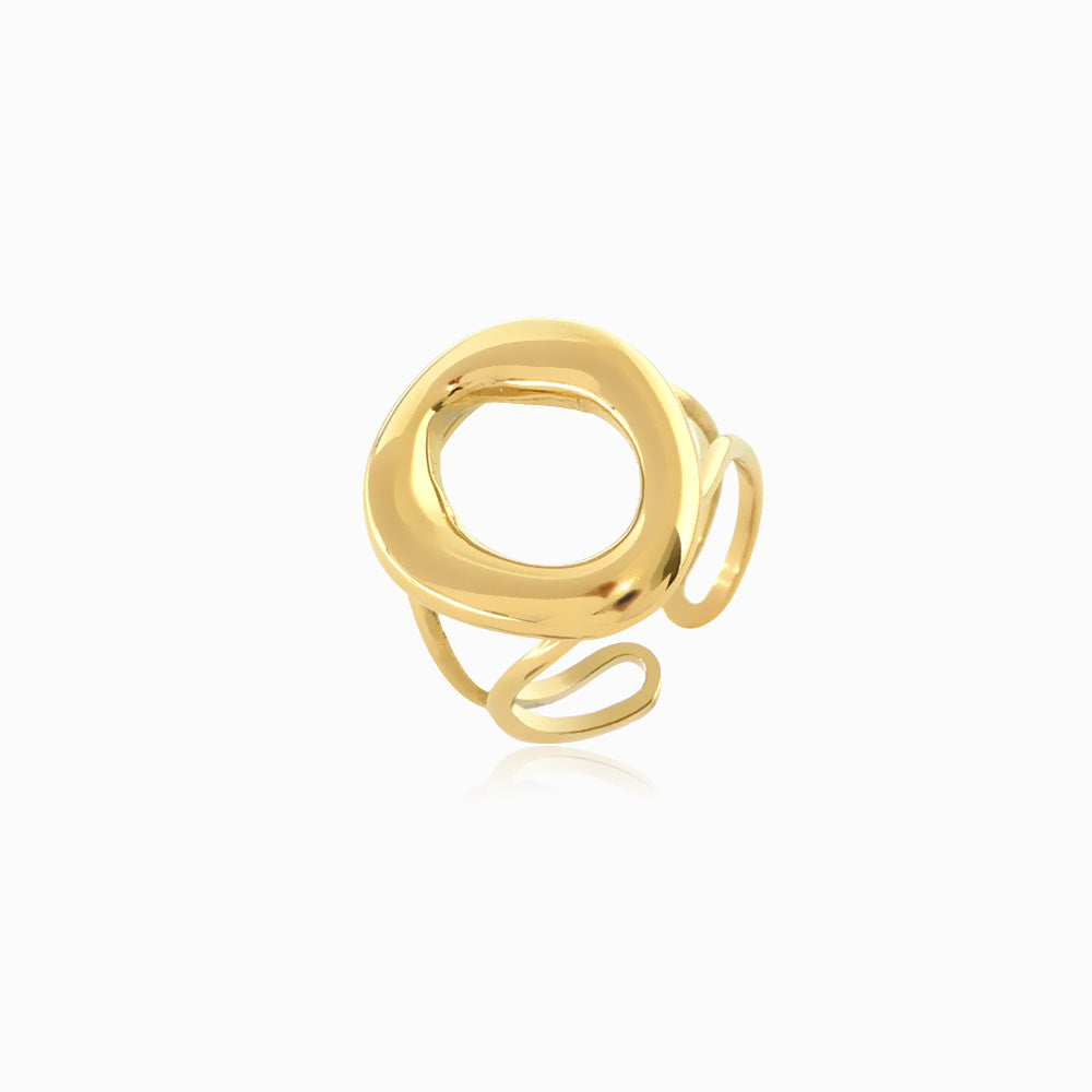 Anel Geométrico JZ1416 - Aço Inox Dourado