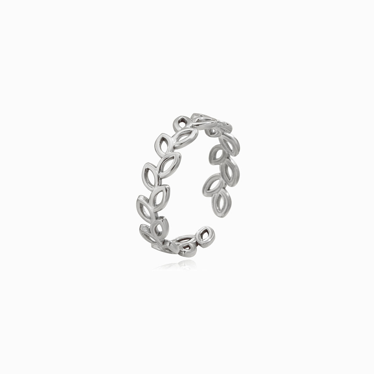 Anel Ajustável Folha JZ1209 - Aço Inox Prateado
