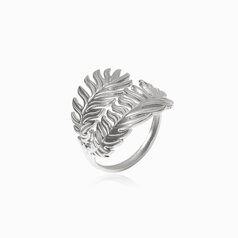 Anel Folha Palmeira JZ1303 - Aço Inox Prateado