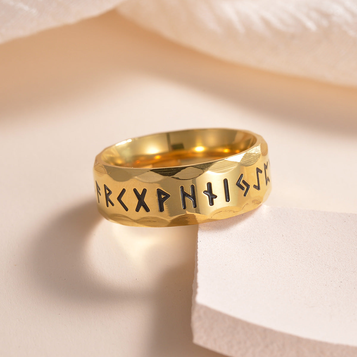 Anel Runas Vikings - Aço Inox Dourado