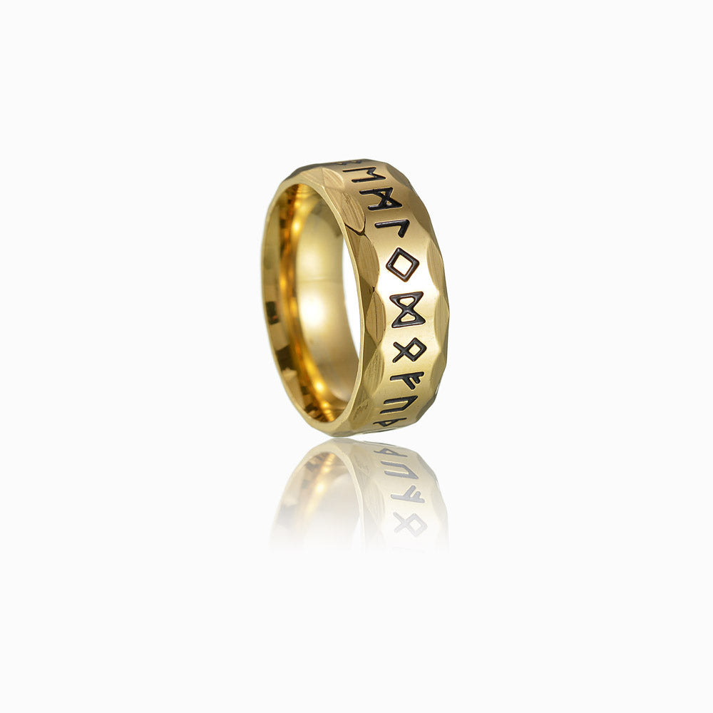 Anel Runas Vikings - Aço Inox Dourado