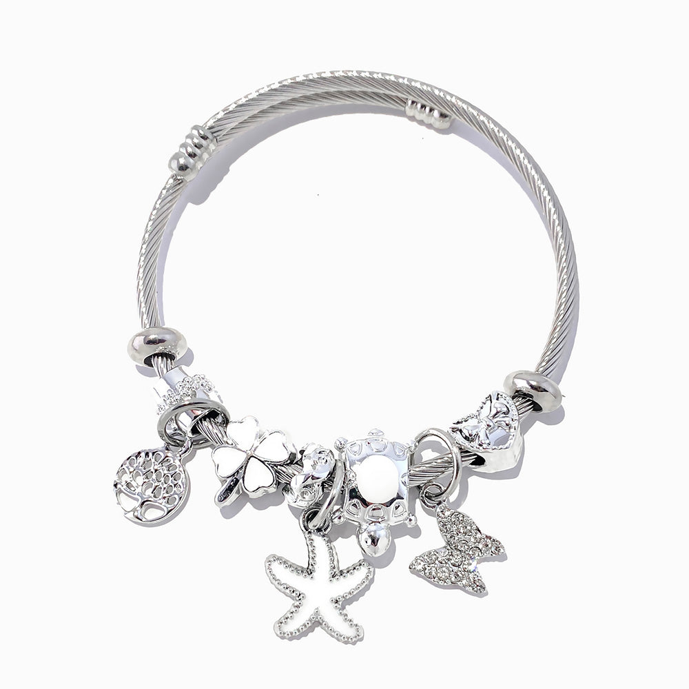 Bracelete Torcida com Charms SZ1067 - Aço Inox