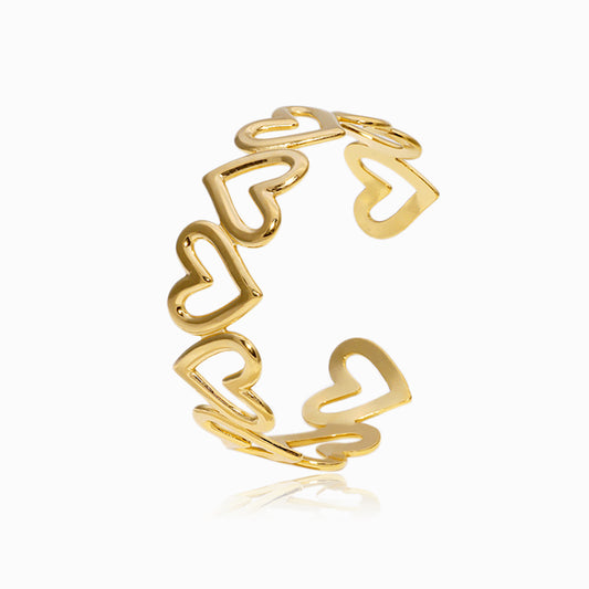 Bracelete Corações Ajustável SZ1052 - Aço Inox Dourado
