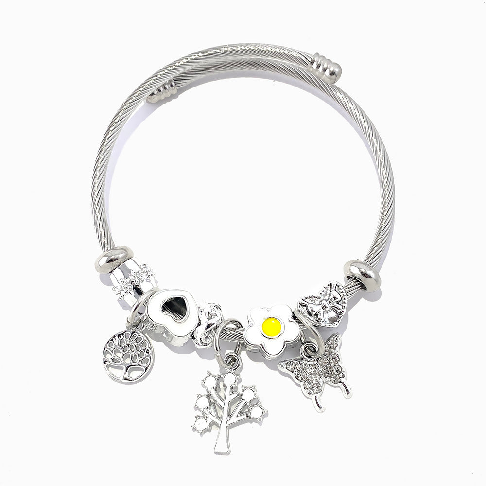Bracelete Torcida com Charms SZ1069 - Aço Inox