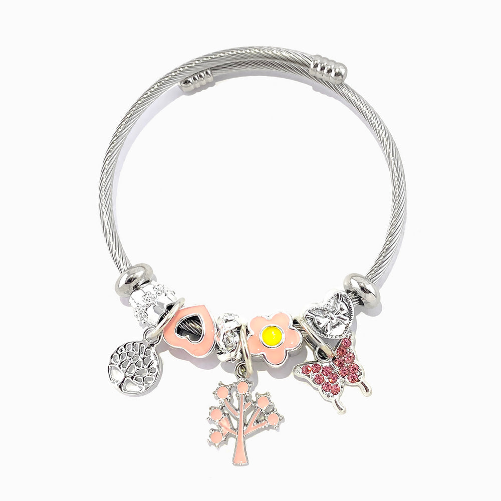 Bracelete Torcida com Charms SZ1073 - Aço Inox