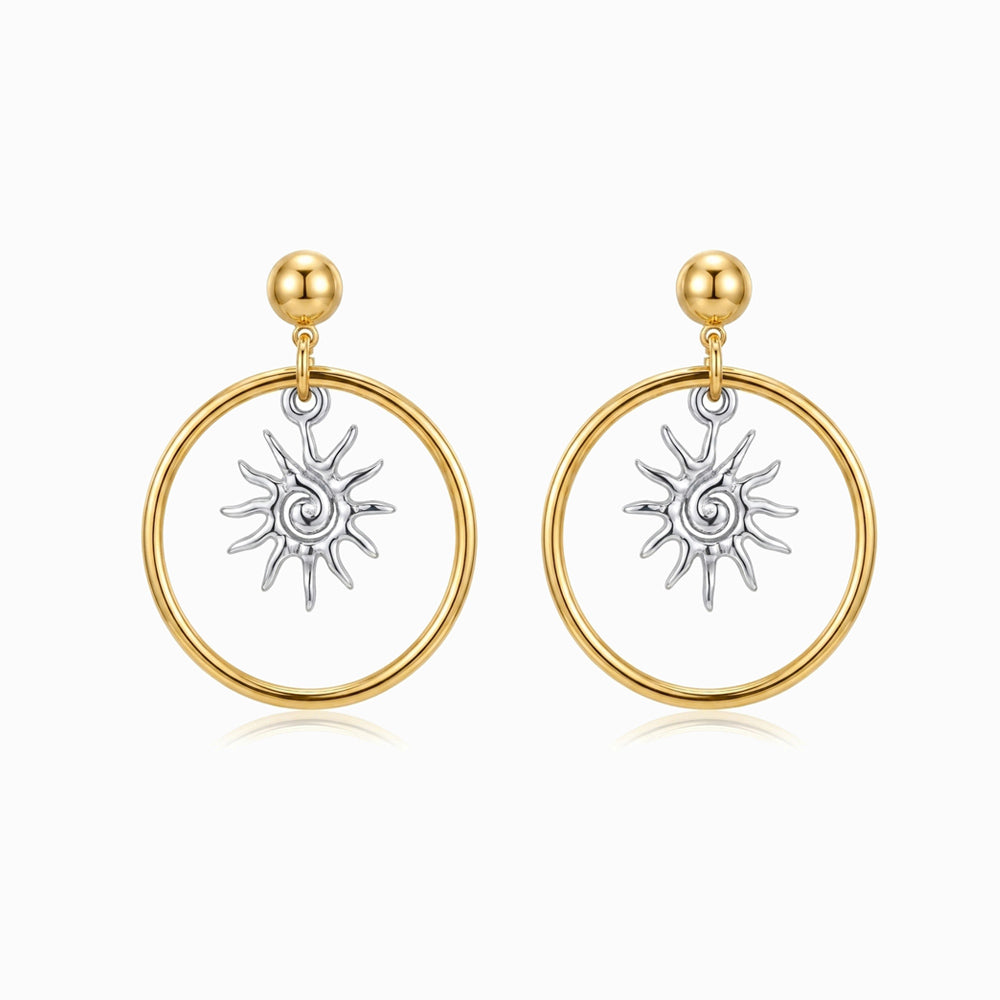Brincos Bicolor Sol 33x25mm BR1595 - Aço Inox