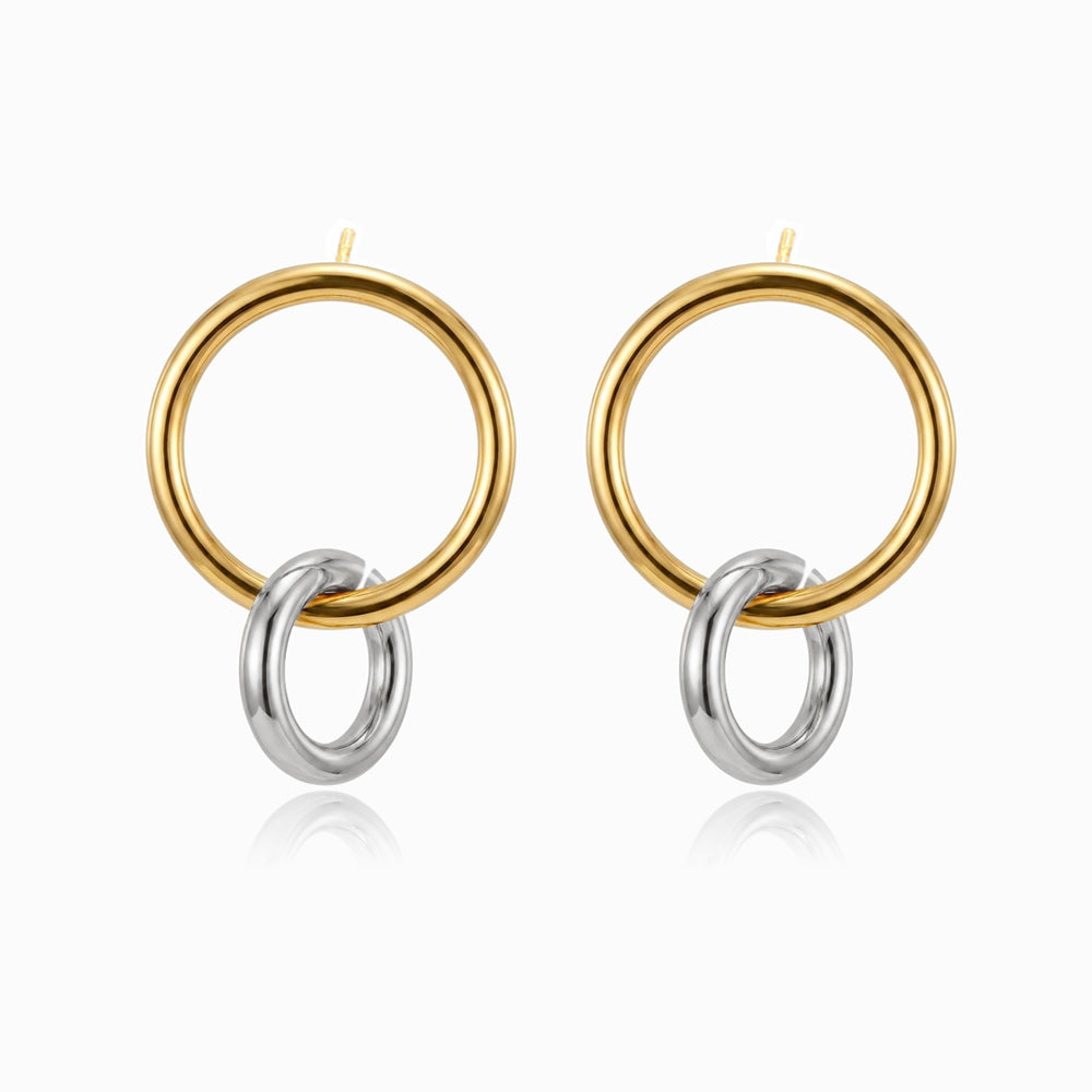 Brincos Bicolor Geométricos 31x20mm BR1601 - Aço Inox