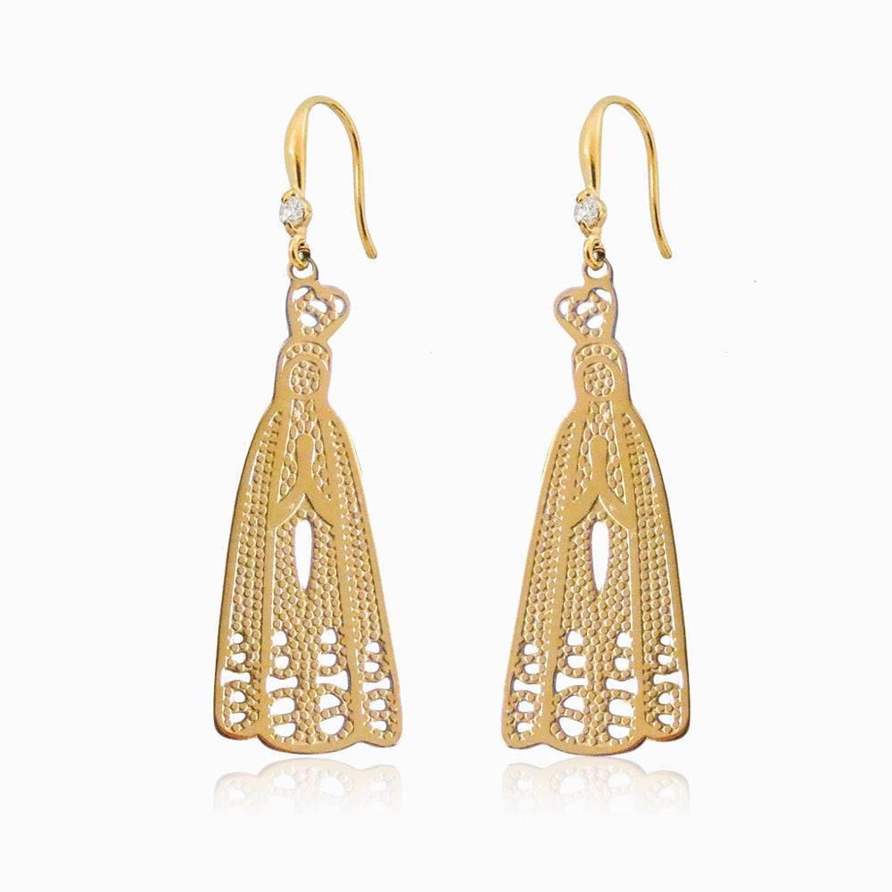 Brincos com Nossa Senhora BR1300 - Aço Inox Dourado