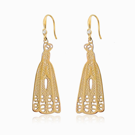 Brincos com Nossa Senhora BR1300 - Aço Inox Dourado