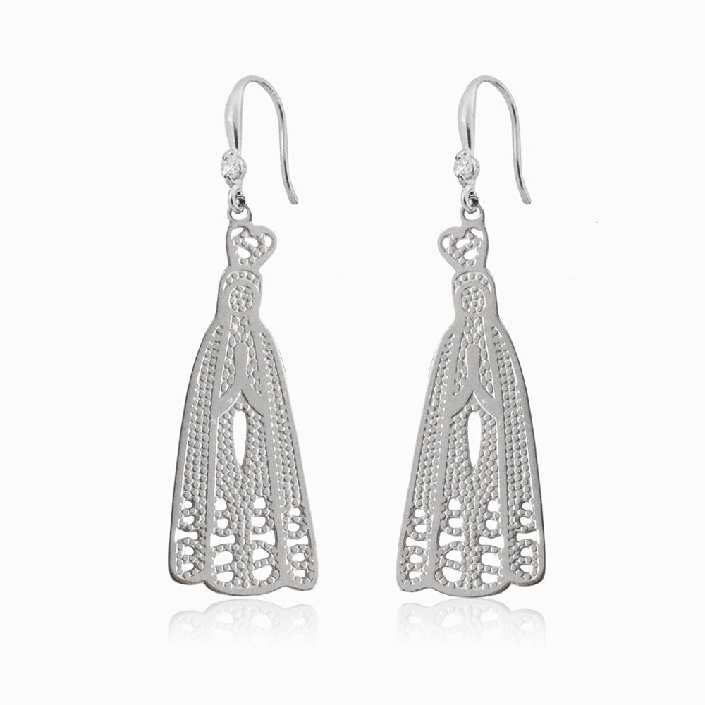 Brincos com Nossa Senhora BR1300 - Aço Inox Prateado