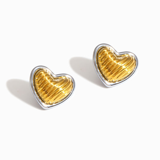 Brincos Bicolor Coração 23x19mm BR1414 - Aço Inox