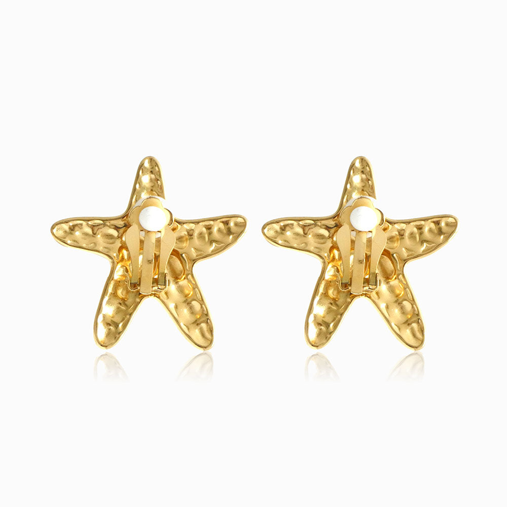 Brincos Clip Estrela do Mar 32x32mm BR3044 Traseiro - Aço Inox Dourado
