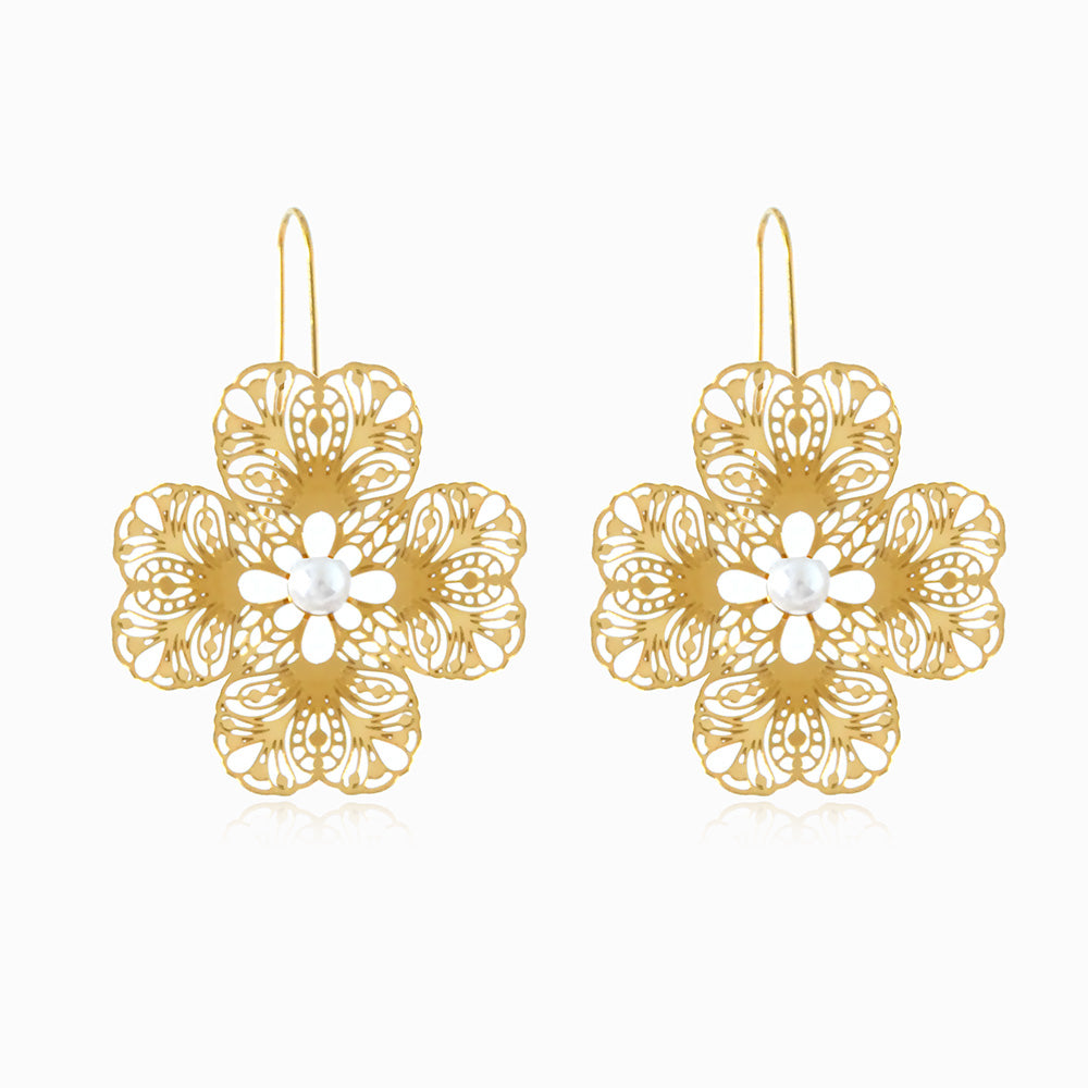 Brincos Flor 49x35mm BR1357 - Aço Inox Dourado