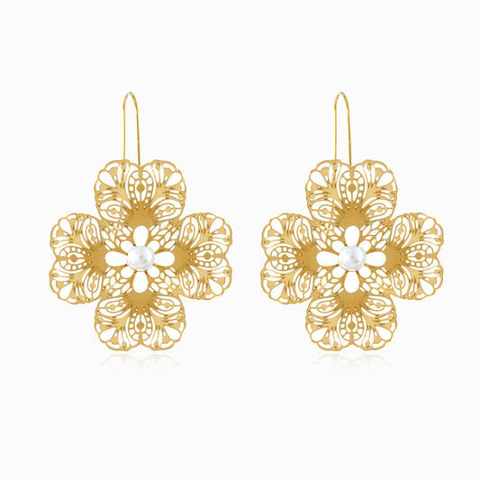 Brincos Flor 49x35mm BR1357 - Aço Inox Dourado