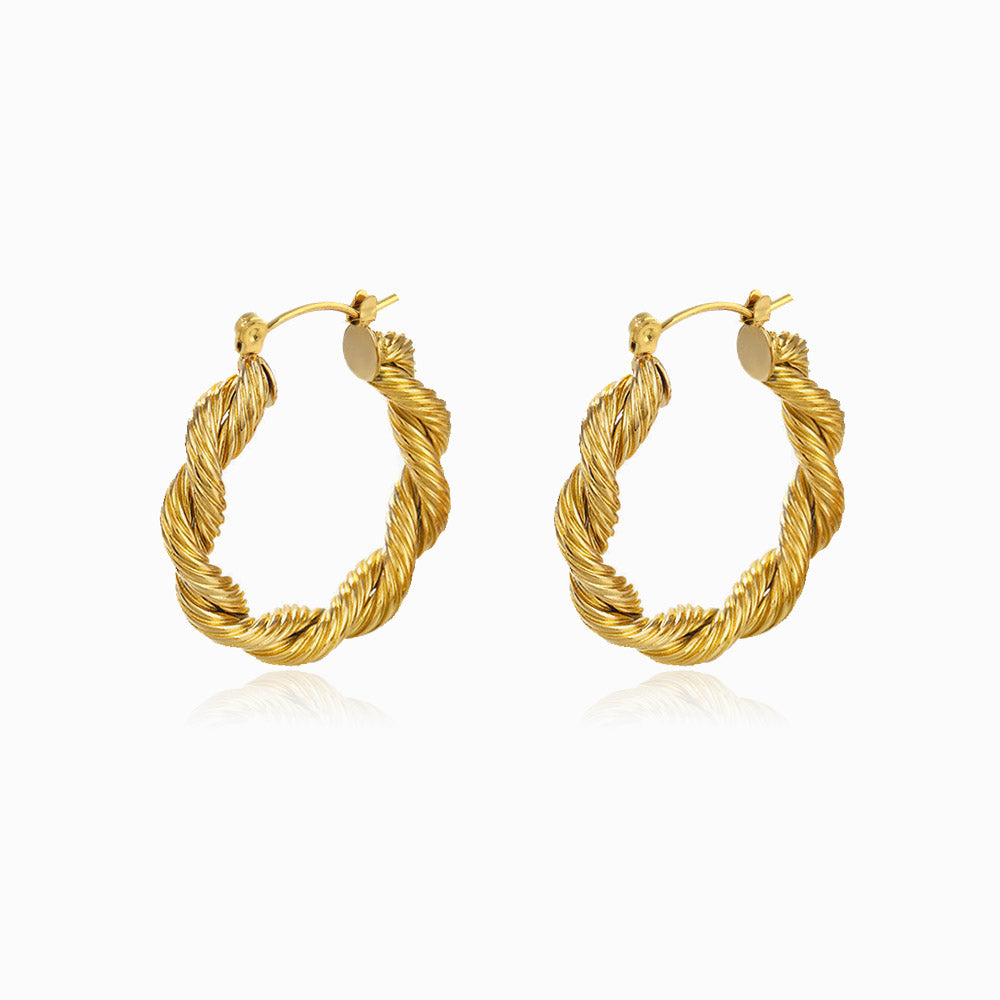 Brincos Torcidos 33x30mm BR1335 - Aço Inox Dourado