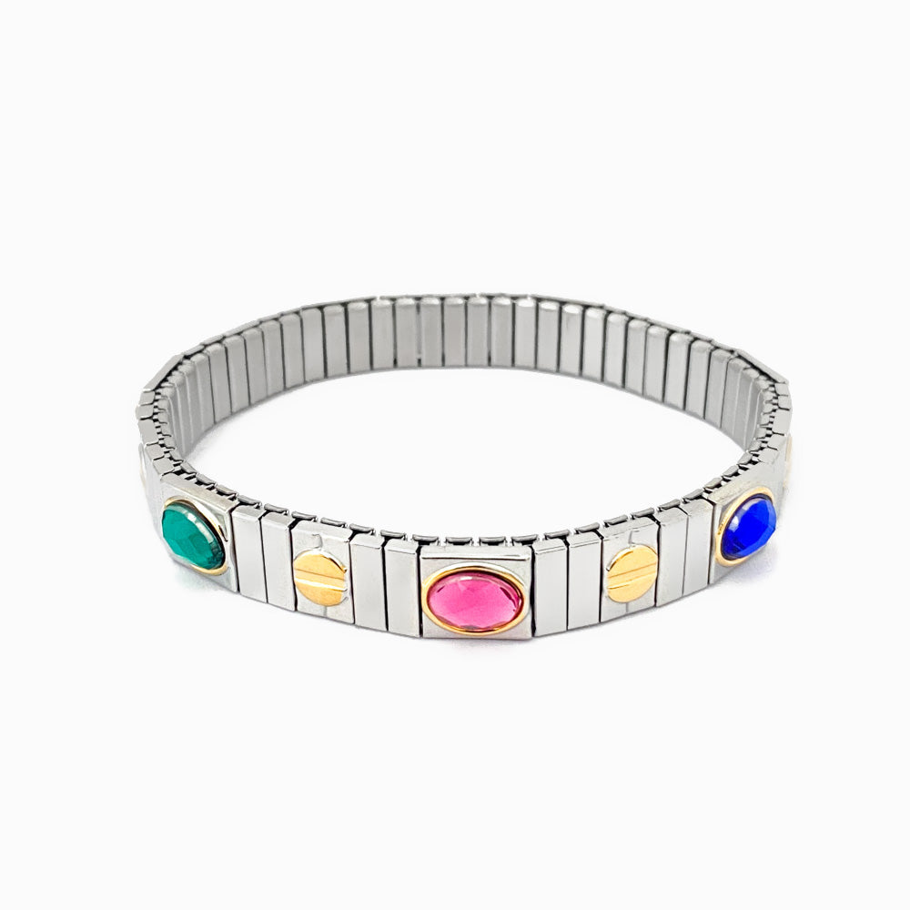 Bracelete Elástica com Brilhante SZ1047 - Aço Inox Dourado