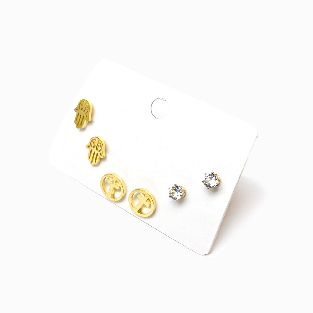 Pack 6un Brinco Aço Inox Dourado