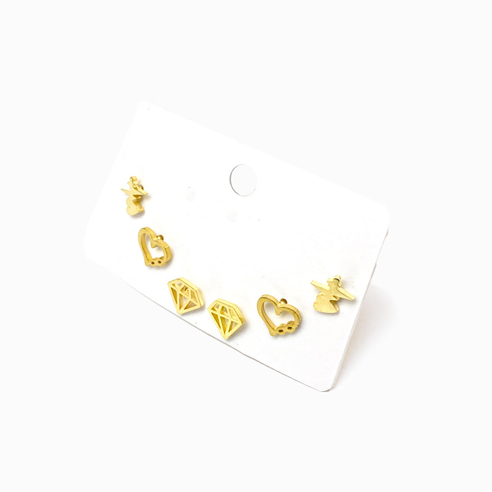 Pack 6un Brinco Aço Inox Dourado