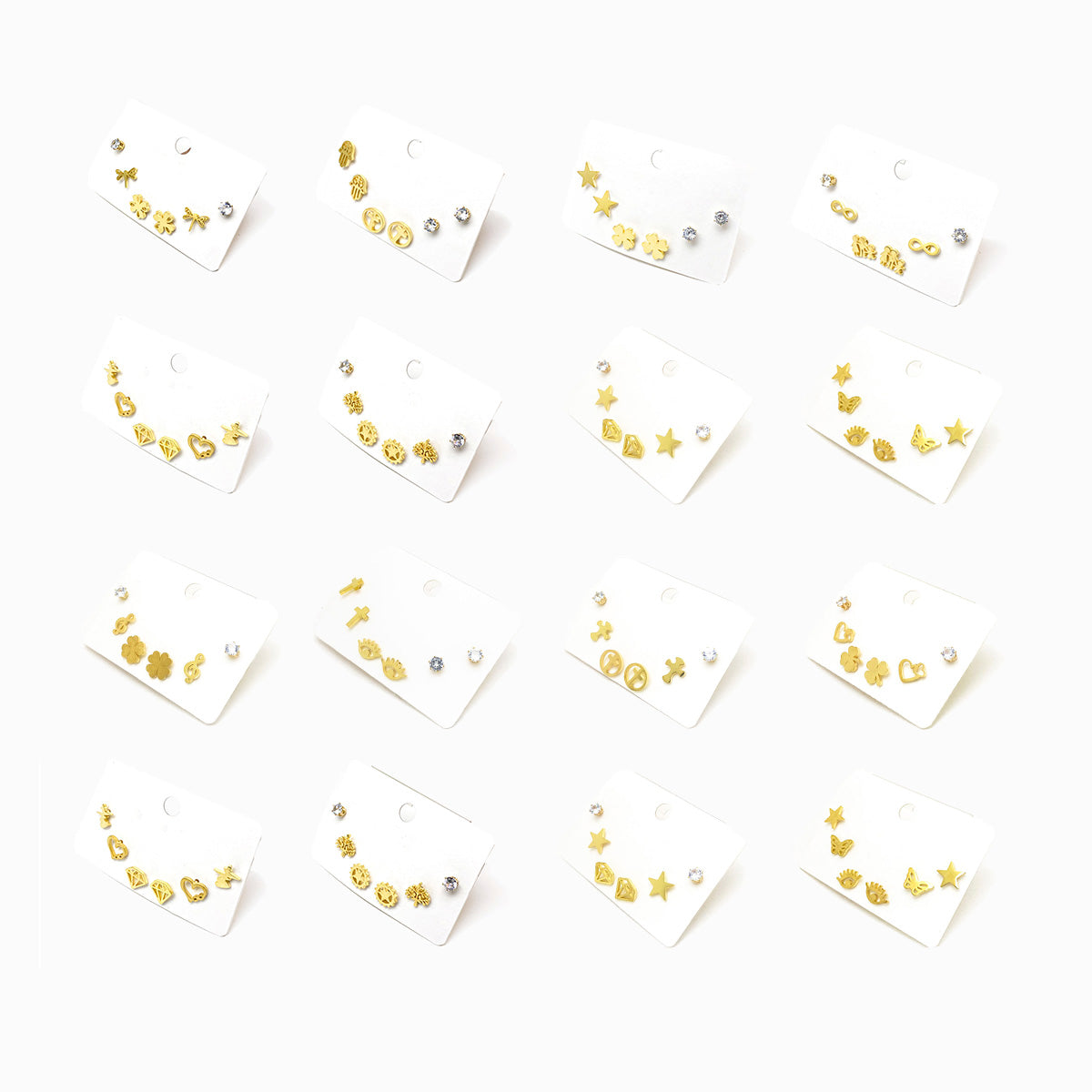Conjuntos 12 packs brincos aço inox dourado BR1001