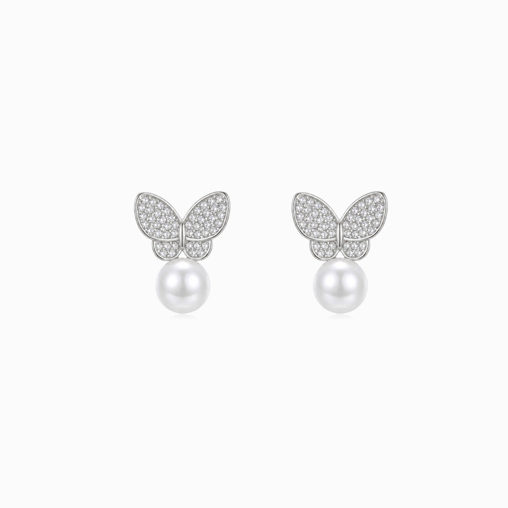 Brincos Borboleta com Péroal 17x13mm BR1783P-MBE030 - Aço Inox