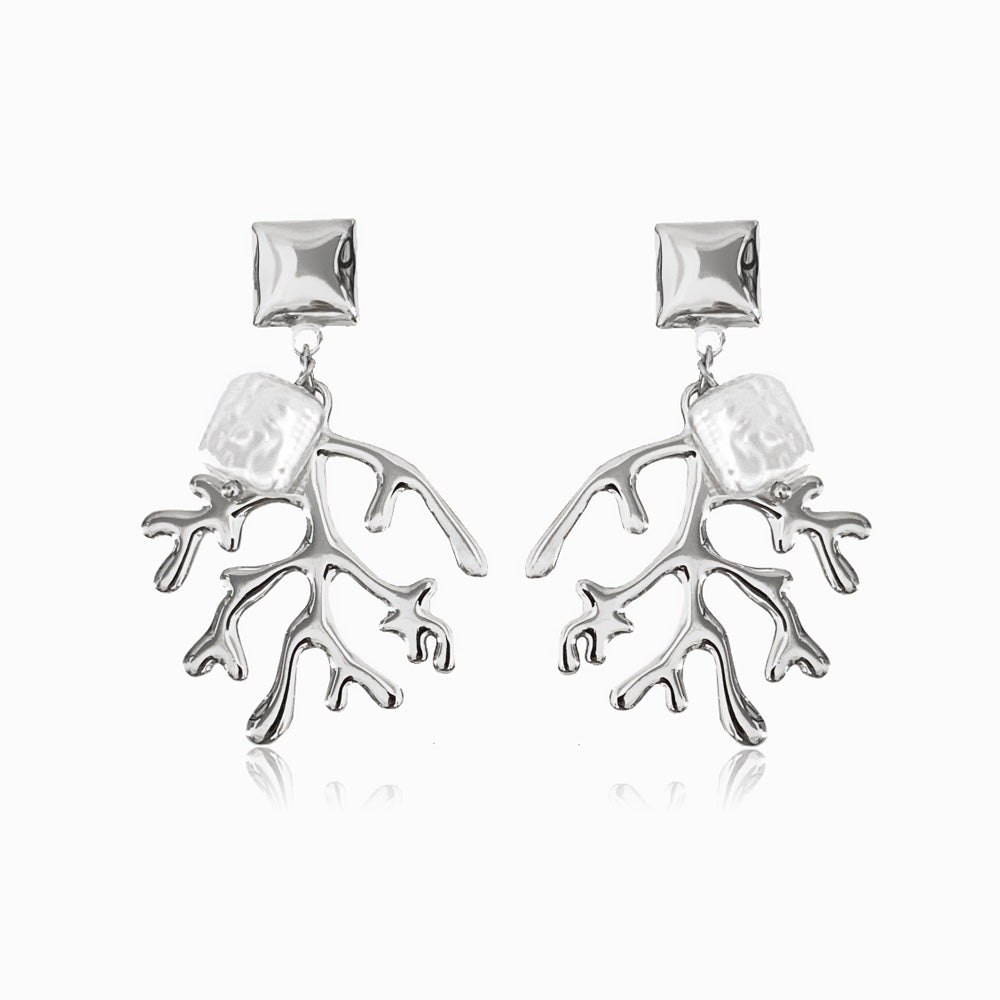 Coral and Pearl Earrings 48x33mm BR1248 - Stainless Steel
