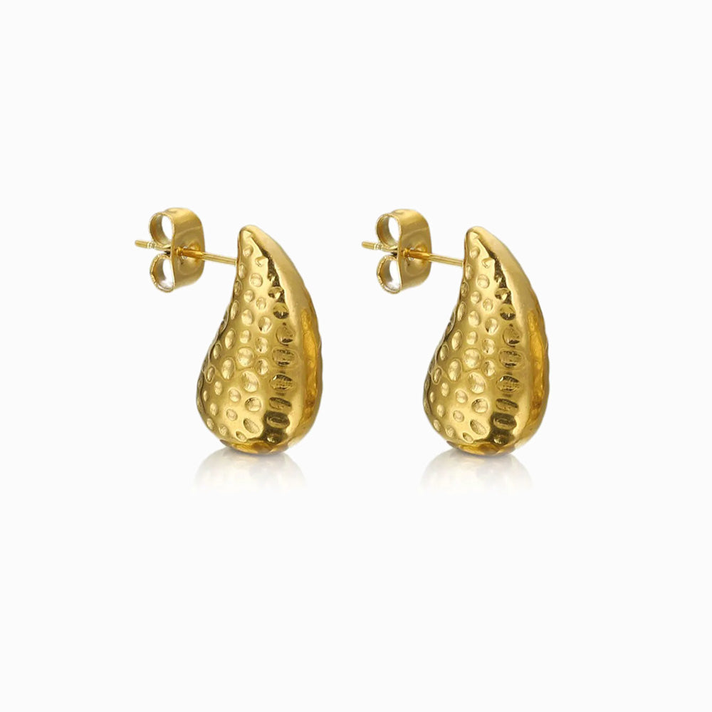 Brincos Gota com Detalhes 18x11mm BR1161 (Maciço) - Aço Inox Dourado