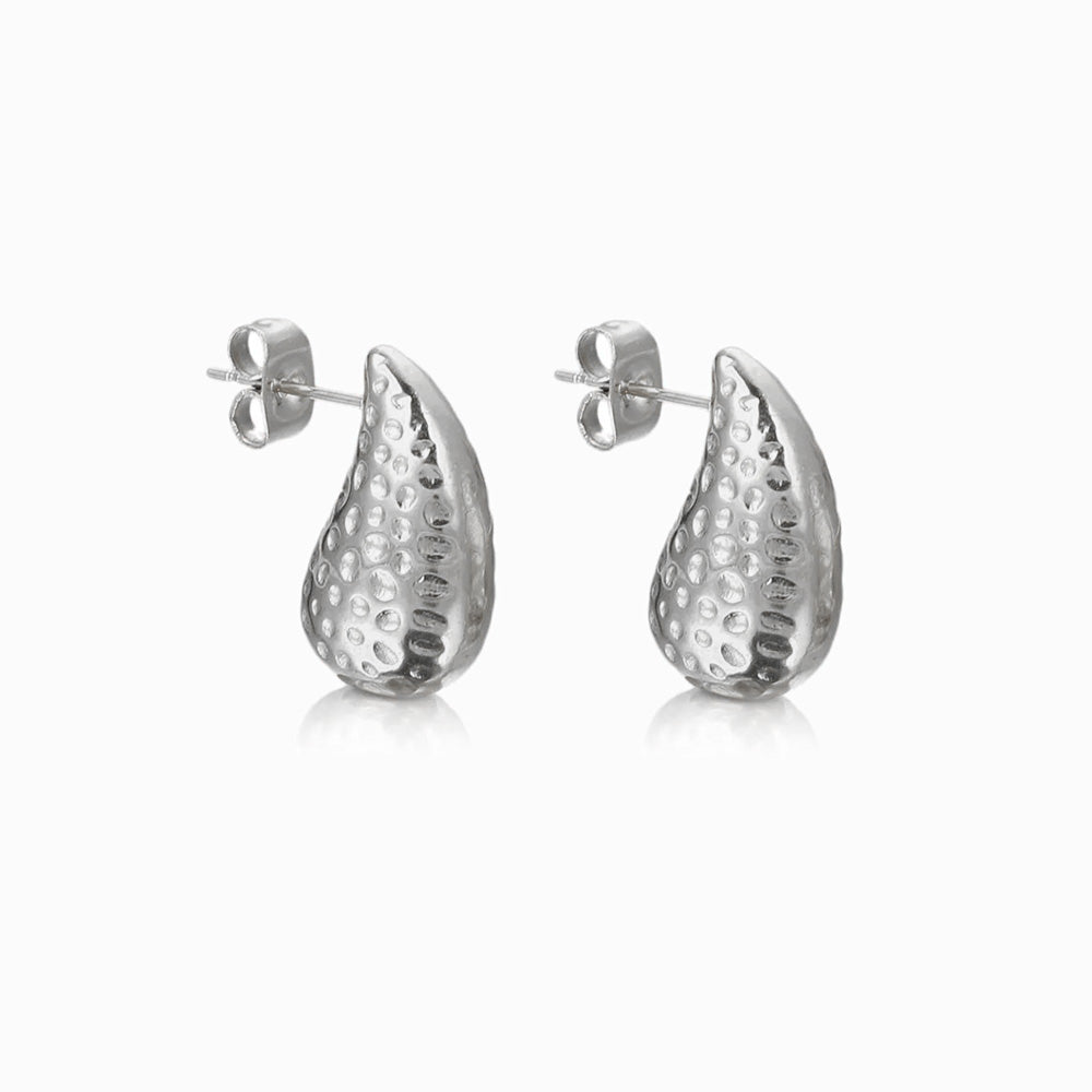 Brincos Gota com Detalhes 18x11mm BR1161 (Maciço) - Aço Inox Prateado