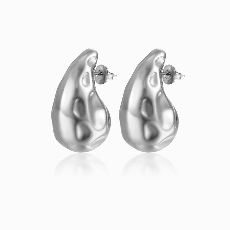 Brincos Gota com Detalhes 32x20mm BR1131 - Aço Inox Prateado
