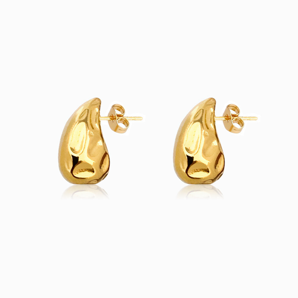 Brincos Gota com Detalhes 18x11mm BR1162 (Maciço) - Aço Inox Dourado
