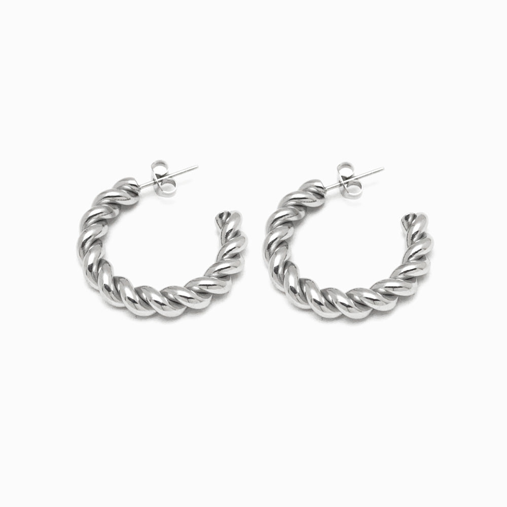 Brincos Torcidos 32x32mm BR1128 - Aço Inox Prateado