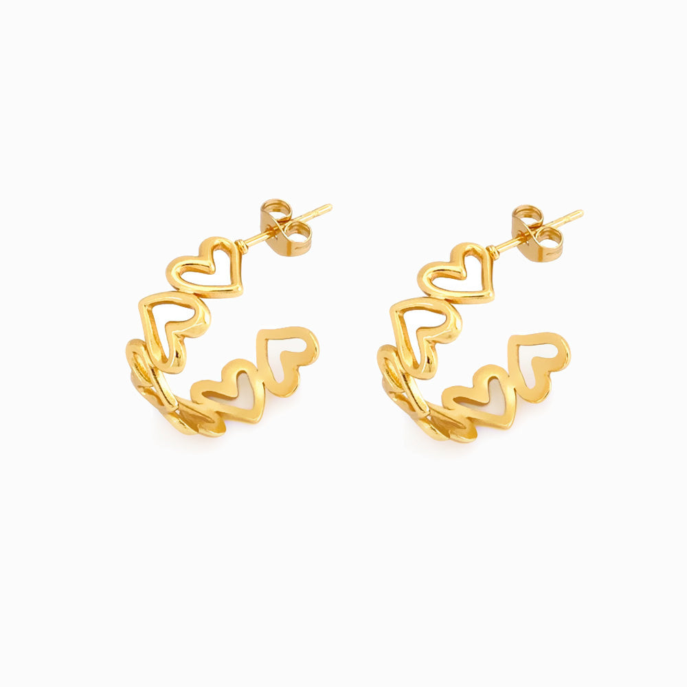 Brincos com Corações 19x17mm BR1185 - Aço Inox Dourado
