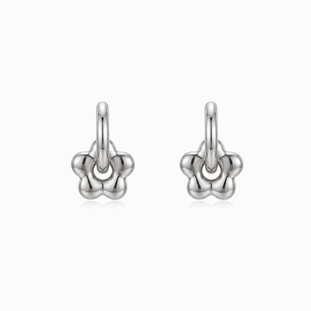 Brincos de Argola com Flor BR1754P-MBE015 - Aço Inox