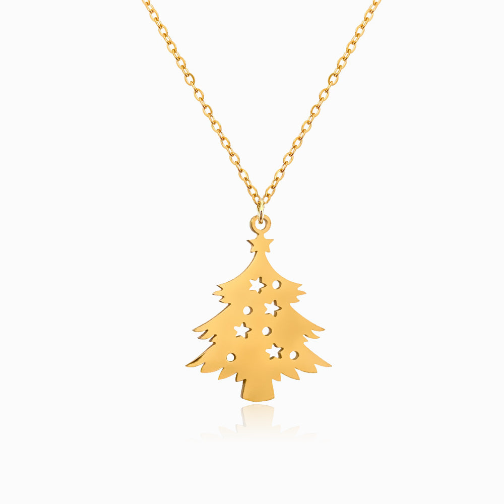 Colar com Árvore de Natal CL1616 - Aço Inox Dourado