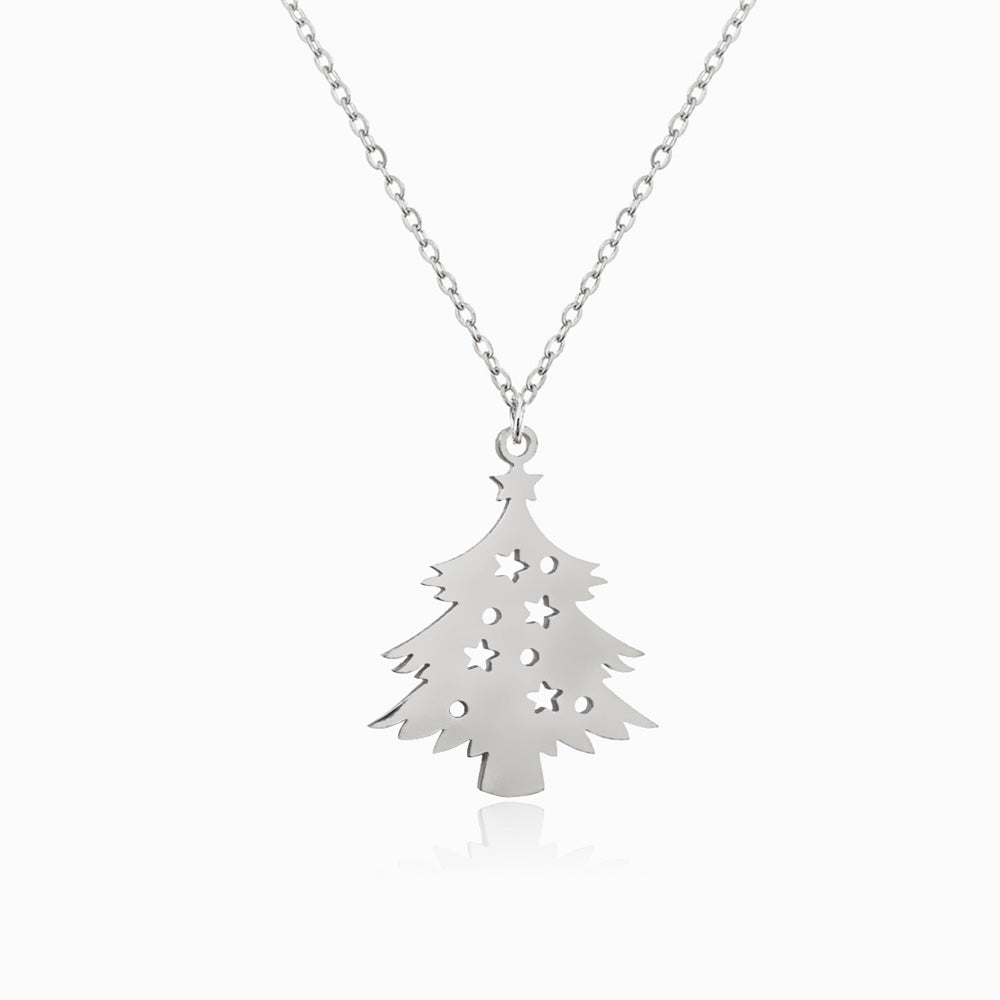Colar com Árvore de Natal CL1616 - Aço Inox Prateado