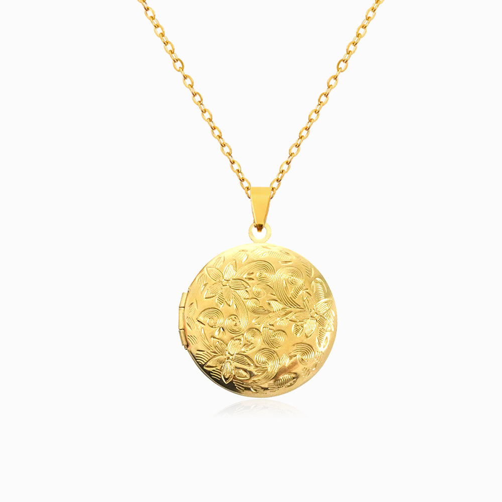 Colar com Porta-foto CL1588 - Aço Inox Dourado