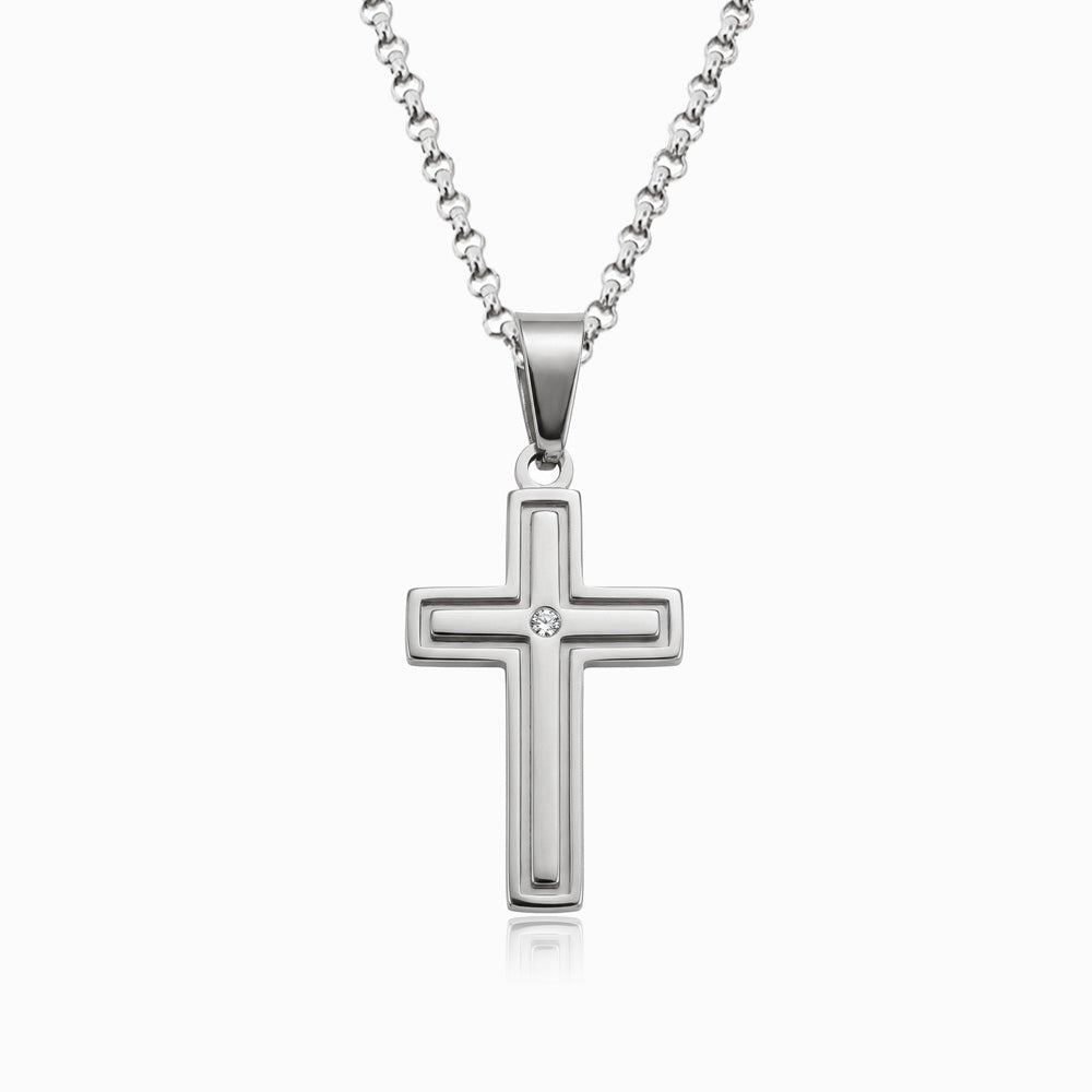Colar Cruz CL0095 - Aço Inox Prateado