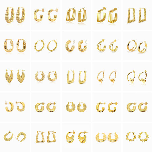 25 pares de brincos em aço inoxidável dourado