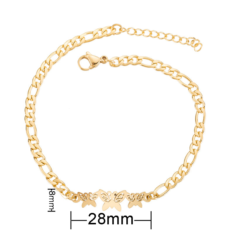 Pulseira Malha Fígaro com Borboletas SL1056 - Aço Inox