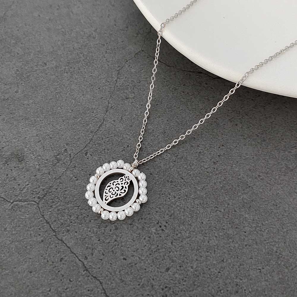 Colar Coração de Viana CL1091 - Aço Inox Prateado com Pérola Sintética