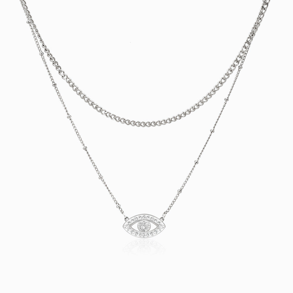 Collier Double Œil Grec CL1528 - Acier Inoxydable