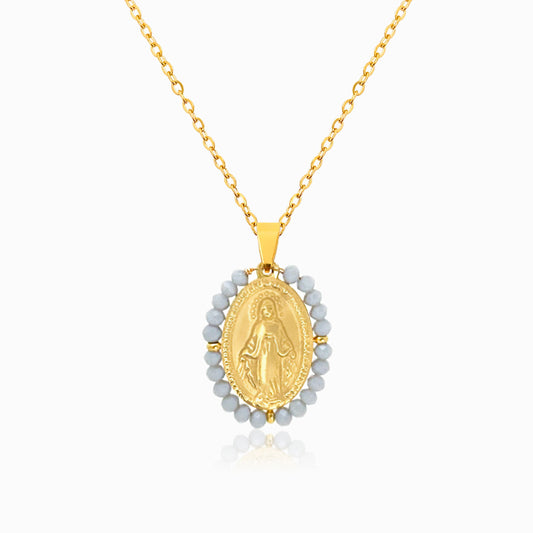 Colar Nossa Senhora CL1182 - Aço Inox com Cristal Rosa