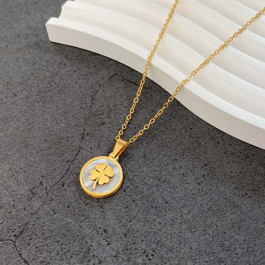 Colar Trevo CL1070 - Aço Inox Dourado com Madrepérola