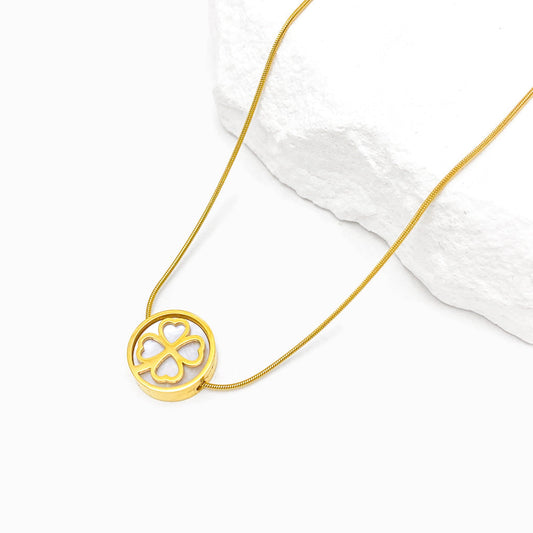 Colar Trevo CL1277 - Aço Inox Dourado com Madrepérola