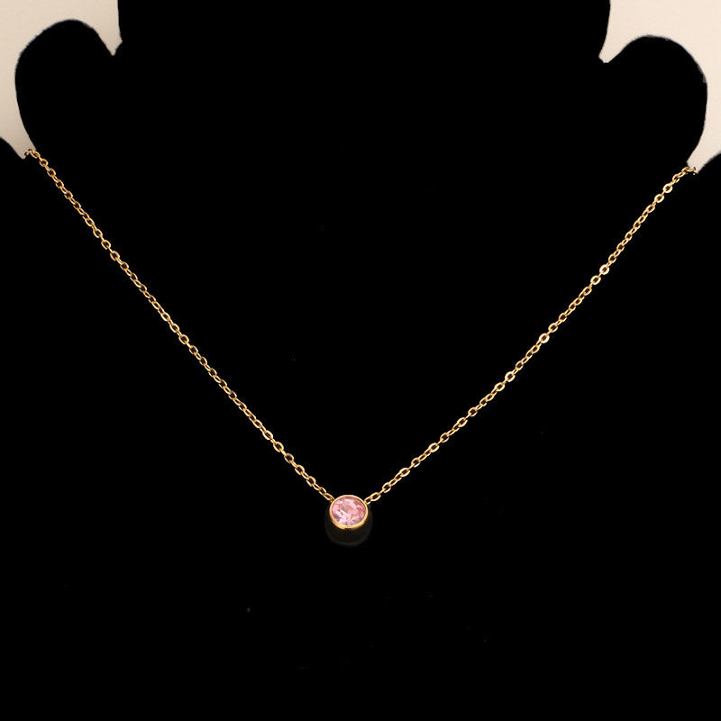 Colar com Brilhante Rosa CL2007 - Aço Inox